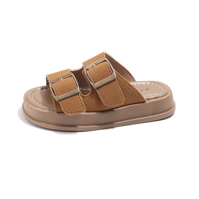 Children Retro Slippers Fashion Boys Girls Causal Shoes Open-toe Buckle Cool Kids Summer Beach Slippers Solid Color Simple New