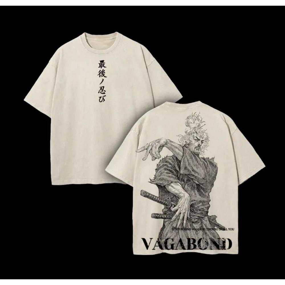 Vagabond Musashi Miyamoto Clothing Men Short Sleeve Manga T-shirts Vintage Washed T Shirt Casual Cotton Tee Harajuku Male Tshirt