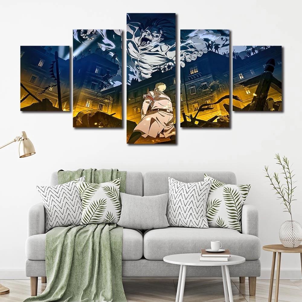 Wall Art Modular 5 Pieces Anime Attack on Titan Canvas Painting Poster HD Print Home Decor Framework Picture Bedside Background