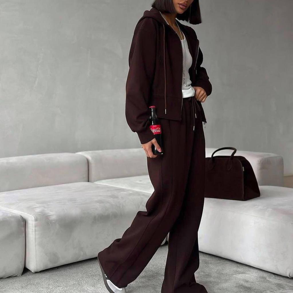 Women's Autumn Fashion Set: HK Style Slimming Wide-leg Pants with Hooded Top