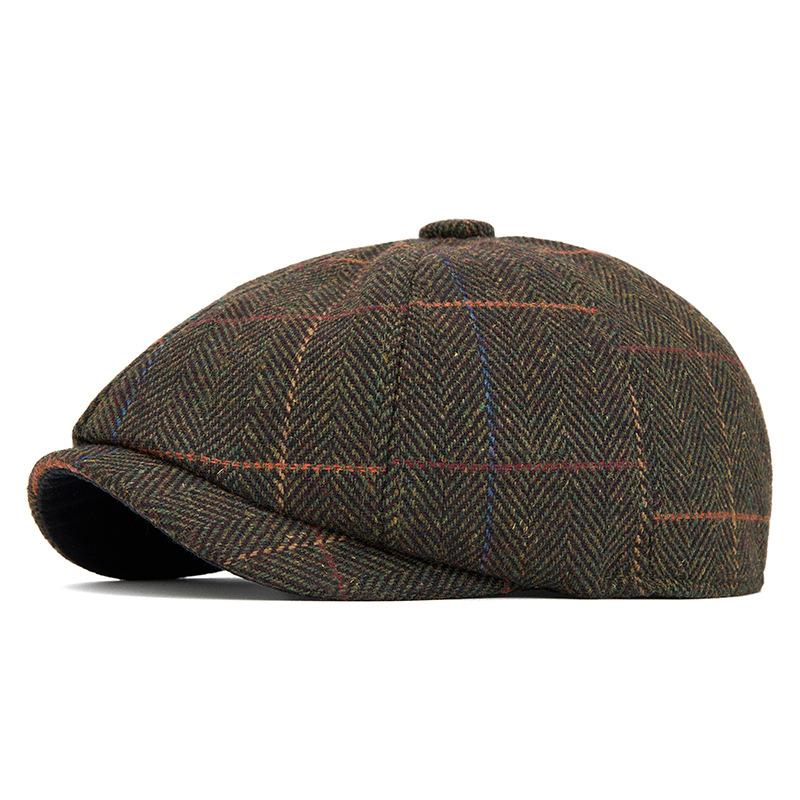 Vintage Octagonal Cap Autumn Winter Men's Warm Wool Beret Cap Painter's Cap Newsboy Cap
