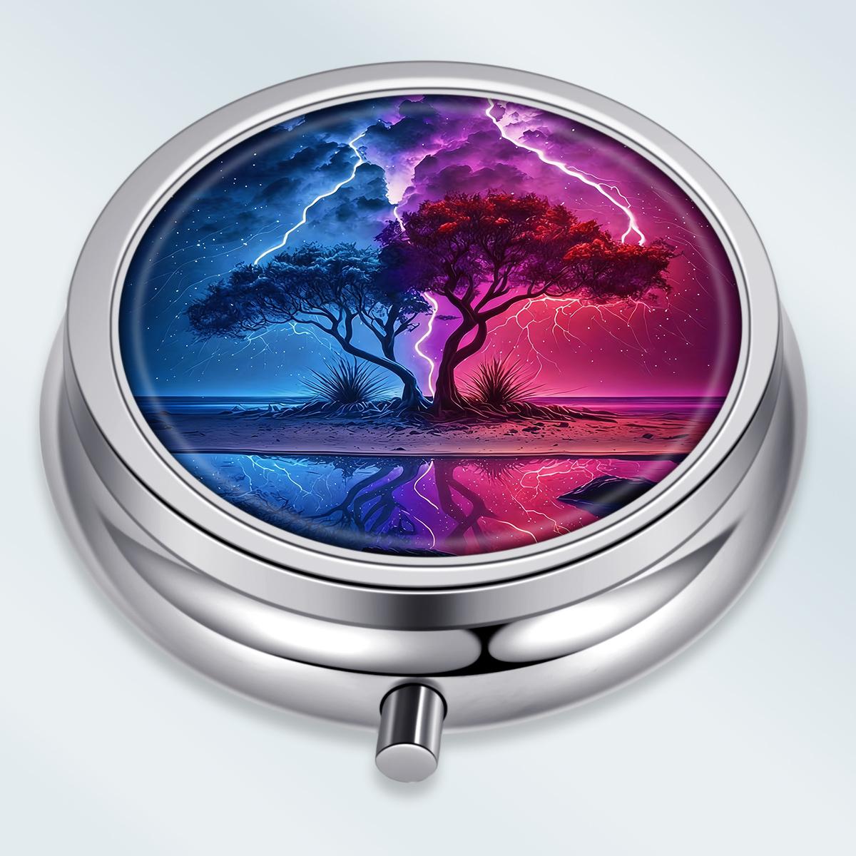 

Portable Pill Box with 3 Compartments, Mini Metal Medicine Organizer Case, Cute Printed Pill Container for Vitamins, Pills, Jewelry, Travel, Daily Use