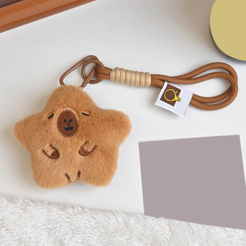 Plush Pufferfish Keychain Pendant with Lanyard Cartoon Animal Bag Charm Keyring Decoration Accessories for Women Girl