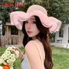 Straw Sun Hat With Wide Brim And Pearl Bow For Summer Beach Vacation