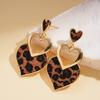 European and American leopard print geometric rhombus love fan silver needle earrings Maillard retro autumn and winter high-end earrings