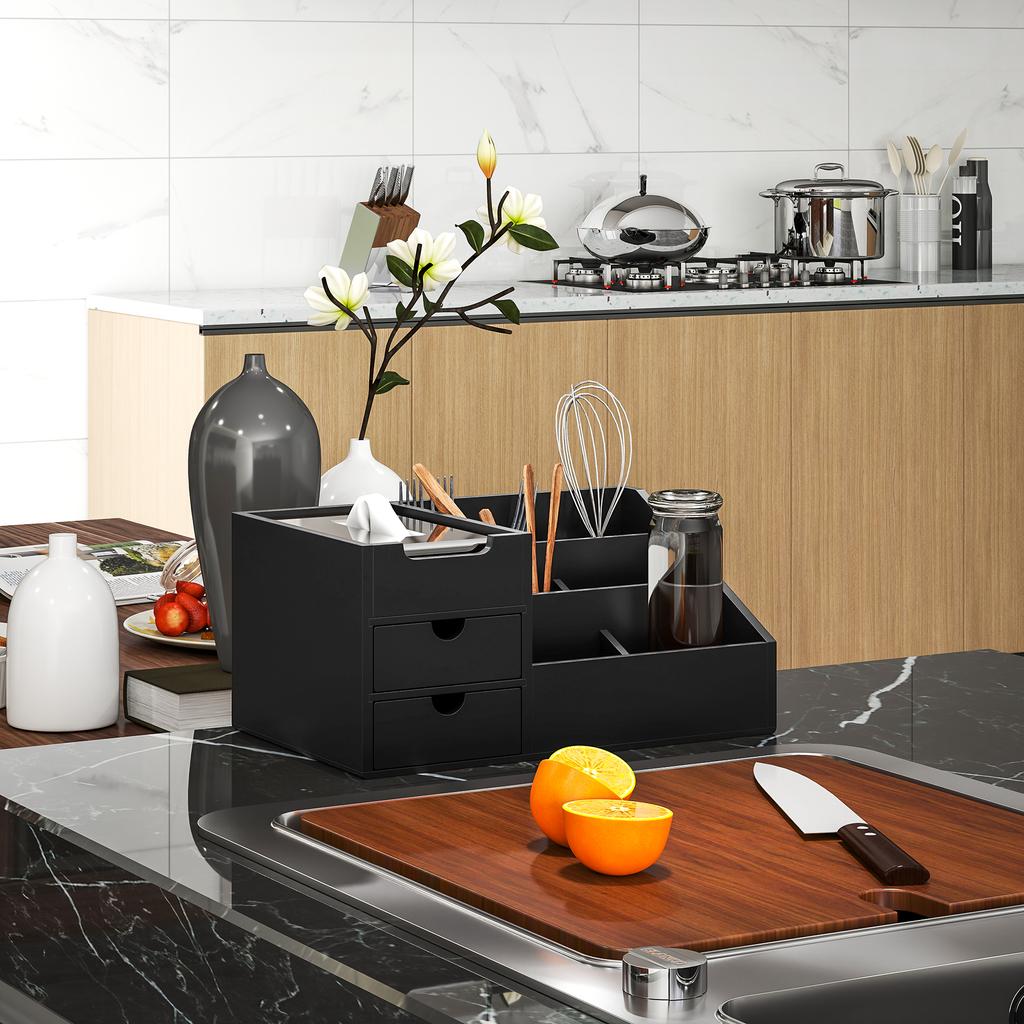 Desk Organizer 2 Drawers Storage Box Office Box Organization Black 33 x 20.5 x 15.5 cm