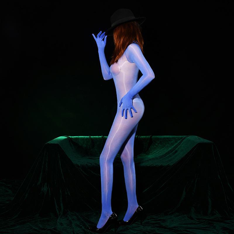 912 Jehla Lesklý Koňský Olej 8D Tenká Těsná Kombinéza s Pěti Prsty se Sexy Otevřeným Rozkrokem Celotělové Punčochy pro Ženy