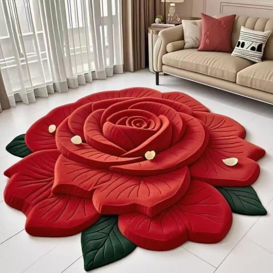 3D Visual Flower Shaped Floor Mat Non Slip Floral Bathroom Rug Super Absorbent Illusion Carpet for Tub Shower Bedroom Kitchen
