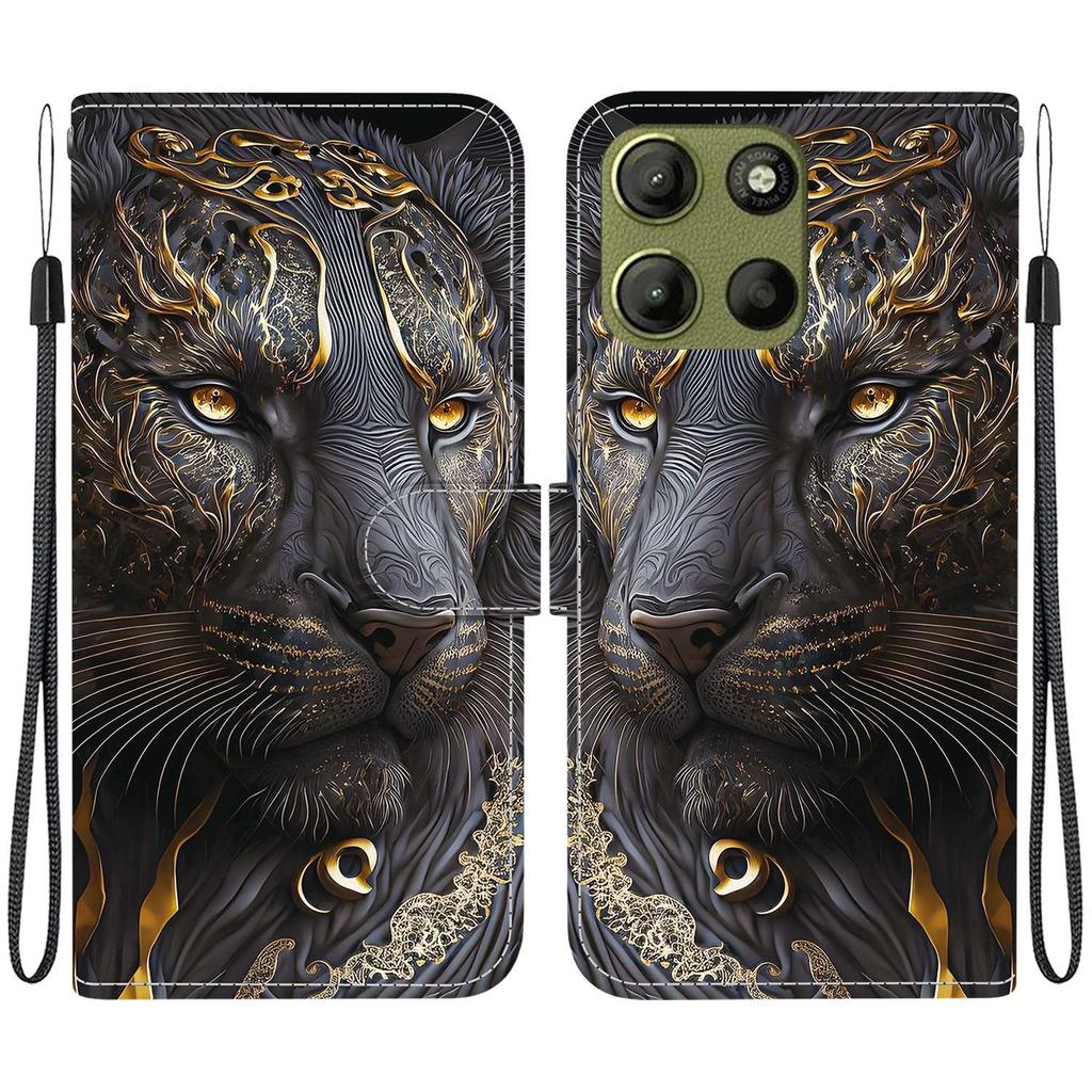 Handmade PU Leather Flip Case for Motorola Moto G15 Anti-Slip Shockproof Cover with Wrist Strap & Heart/Rose Cat Designs