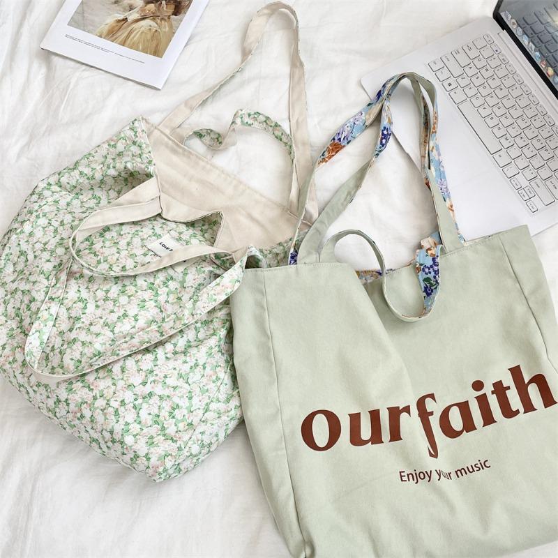 31 Spring and Summer New Printed Floral Double-sided Canvas Bag Large-capacity Commuter Bag Shoulder Handbag