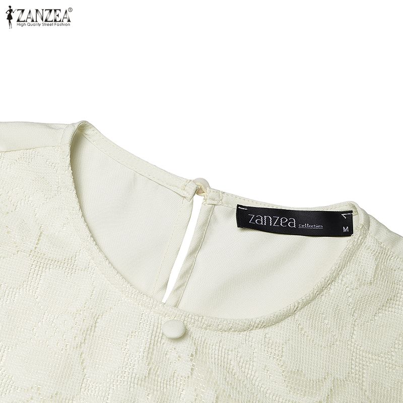 ZANZEA Women Elegant Round Neck Long Sleeve Lace Patchwork Casual Dress