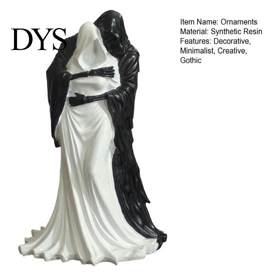 Dark Art Figurine Gothic Hugging Reaper Figurine, Resin Black And White Skeleton Alternative Aesthetic Collectibles Statue for Bookshelves Desktop,
