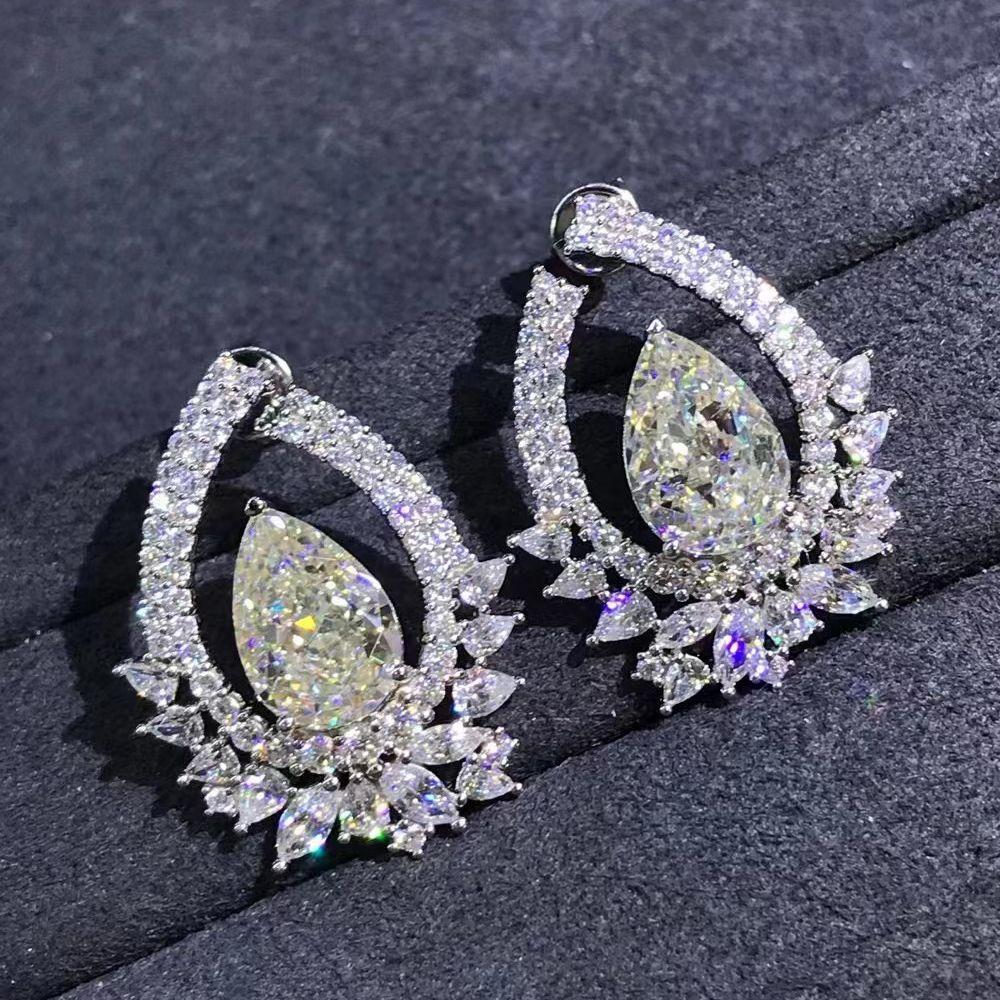 925 Sterling Silver Water Drop 4ct Pink Sapphire Synthetic Moissanite Stud Earrings For Women Creative Gift