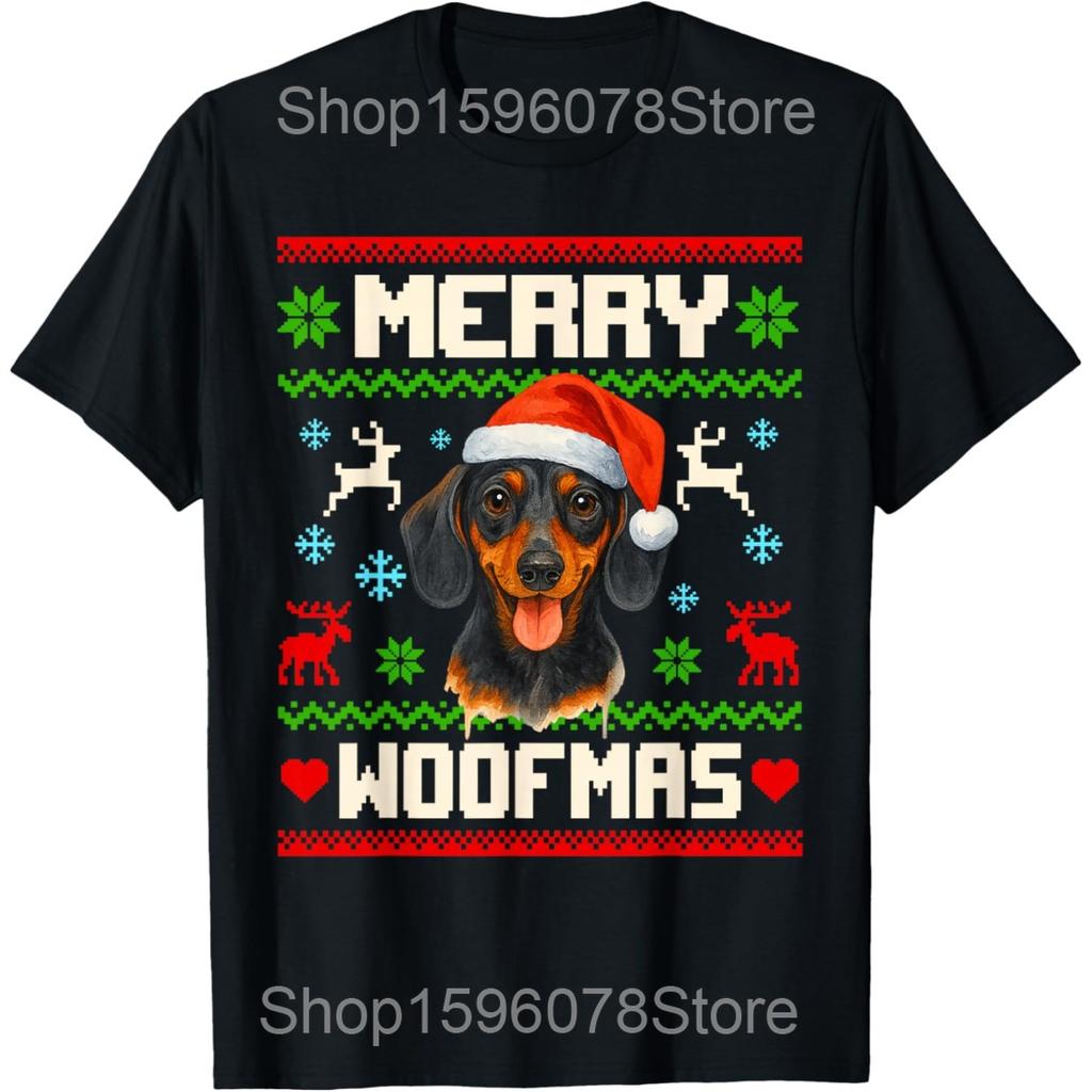Funny Dachshund Dog Christmas Lights Xmas Pet Dog T Shirts Men Humor Streetwear Tee Shirt Short Sleeve Unisex Loose Clothing