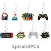 Cartoon Arcade-Themed Party Decoration Set: Boys' Birthday Decorations, Game Controller Banners, Cake Topper, and Spiral Hanging Decorations