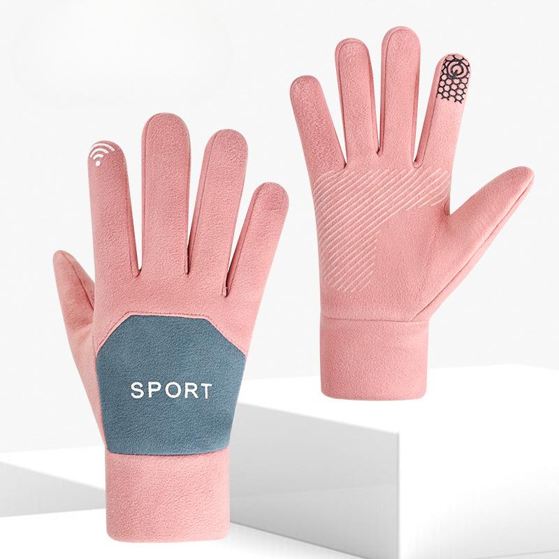 Velvet Gloves for Women In Autumn and Winter Warm and Non Slip Touch Screen Korean Version of Outdoor Cycling Gloves  Driving and Cycling Rider
