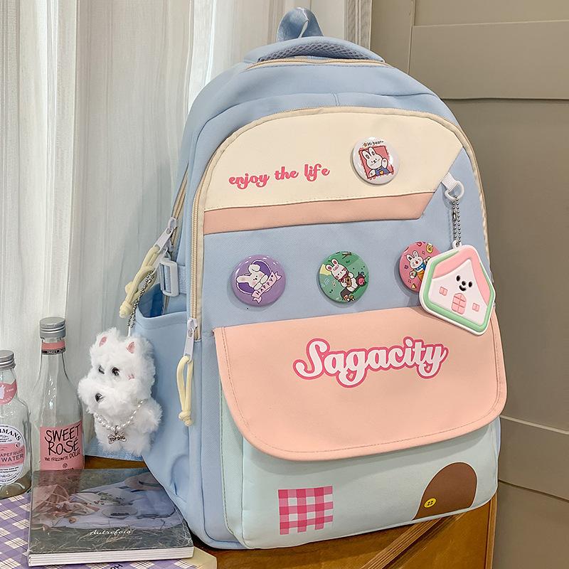 College Style, High Value, Fresh and Sweet Backpack, Junior High School Students Contrasting Color Splicing Large-capacity Backpack