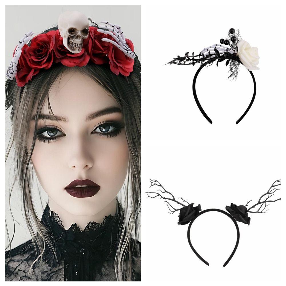 Rose Flower Branch Hair Hoop Bat Halloween Flower Crown Headwear Halloween Headband  Ladies