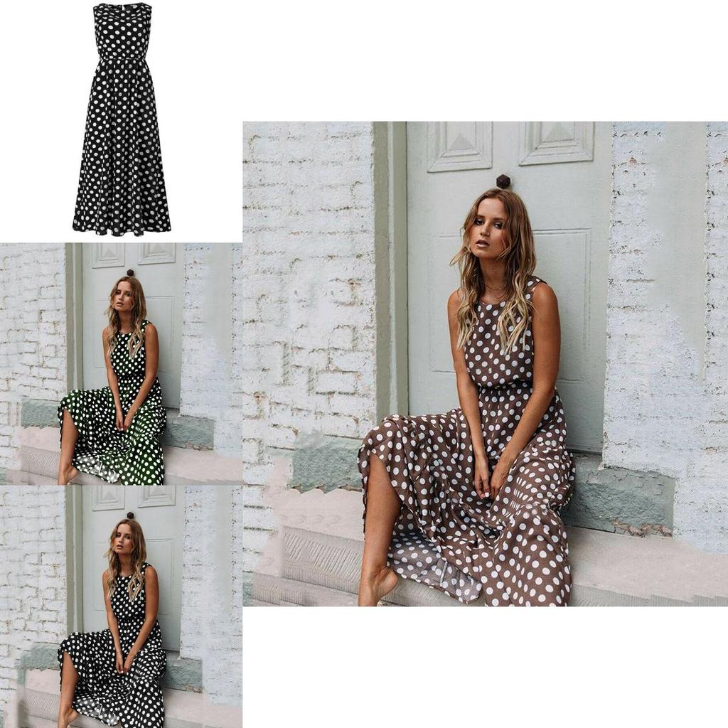 Stylish Womens Sleeveless Polka Dot Maxi Dress Perfect For Summer Beach Holidays