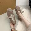 Winter 2025 new bow fairy style versatile fashion simple word with soft sole square head Mary Jane shoes