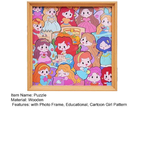 Wooden Cartoon Girl Coloring Puzzle Kit DIY Paintable Jigsaw Puzzle Frame with Marker Pens Glue