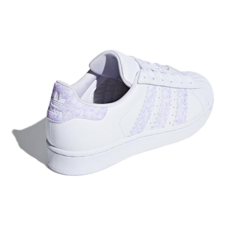 Adidas Originals Superstar Shell Toe Langlebige Low-Top Skate Schuhe Kinder Sneaker Weiß Lila CG6612