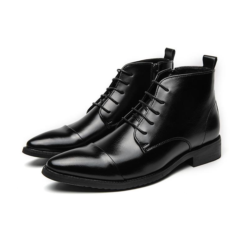Men's Plus Size Autumn Pointed Toe Leather Ankle Boots - Casual & Formal Zipper High Tops