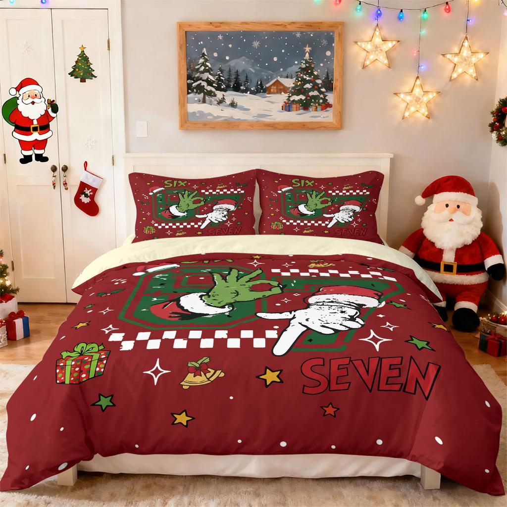 Bed Three-Piece Set Green Hair Monster Hand Pillow Cover Quilt Cover Digital Printing Bedding