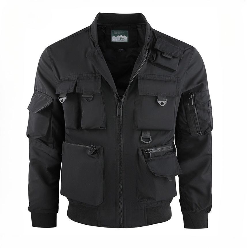 Men's Military Jacket Lightweight Casual Windbreaker Stand Collar Bomber Jackets Coat with Multi Pockets Zip Front Cargo Army Windbreaker for Men