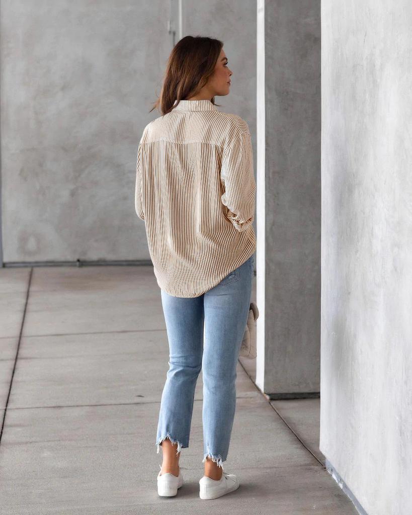 European and American Women's Spring 2025 Striped Long Sleeve Loose Cardigan Top