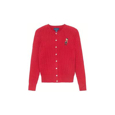Polo Einfarbiger einreihiger Rundhals-Cardigan Langarm Kinderpullover Rot 313919829-003