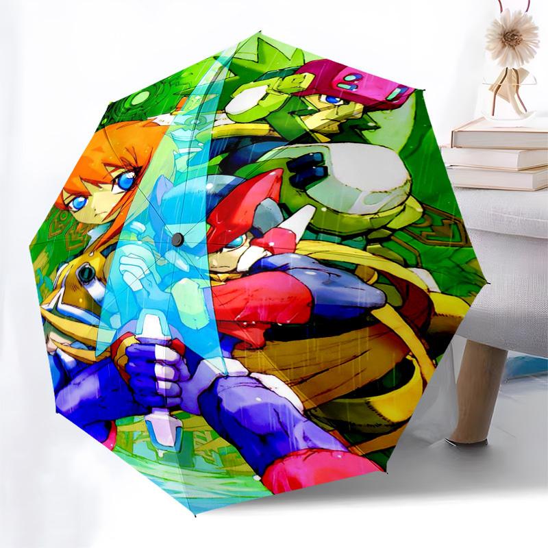 1pc Auto-Folding Outdoor Umbrella with Mega Man, Zero, and Rockman Exe Design - Portable 3-Fold for Outdoor Use, Travel, and Gifts.L009