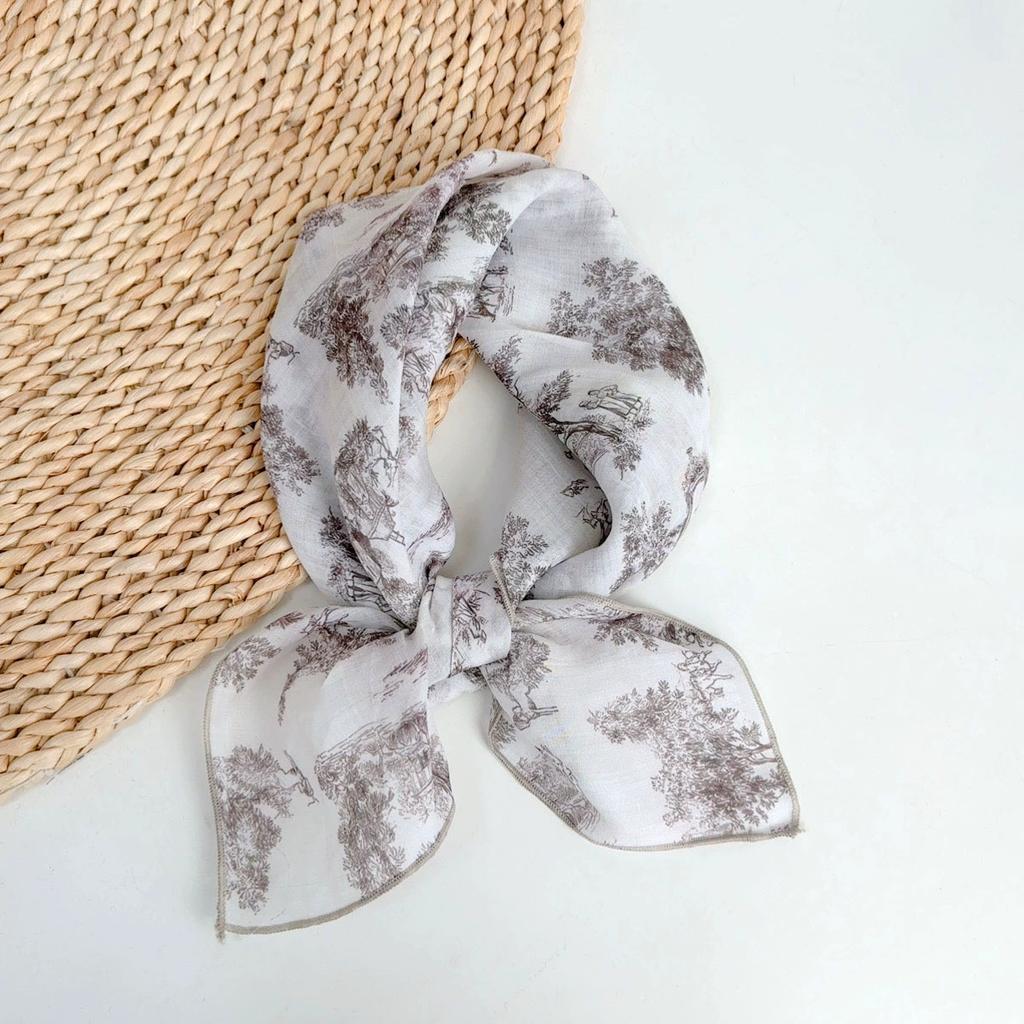 Spring And Summer Women Linen Floral Thin Neck Scarves Square Scarf Neckerchief Office Lady Hijab Headband Female Foulard