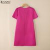 ZANZEA Womens Casual Round Neck Summer Short Sleeve Print Dress