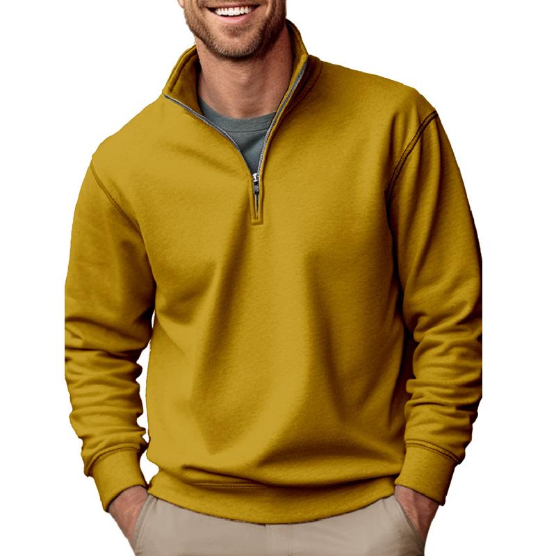 New Men's Hoodie Casual Zipper Stand Collar Thick and Fleece Solid Color Men's Hoodie