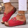 Plus Size 2025 Summer New Women's Platform Slippers Solid Color Comfortable Metal Buckle Decorative Slippers Women