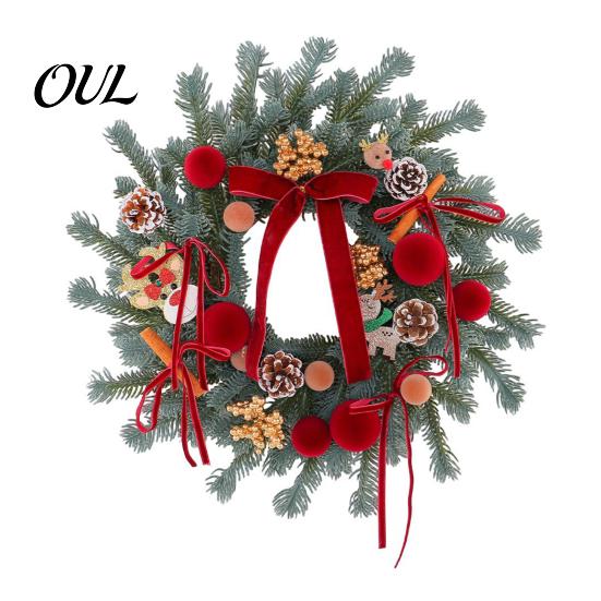 Handmade Wreath for Balcony Christmas Artificial Garland with Pinecones Cinnamon And Red Bows, Decorative Hanging Rustic Pinecone Pendants Winter