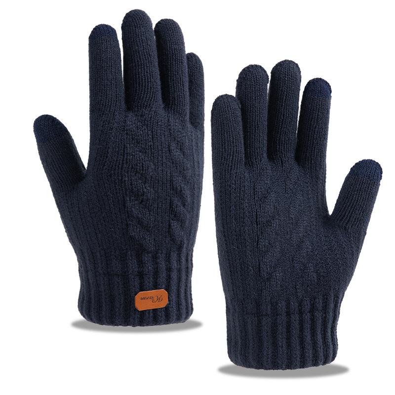 Touch Screen Knitted Gloves Autumn and Winter Men's Cycling Driving Piled Thickened Student Cold-proof Warm Gloves