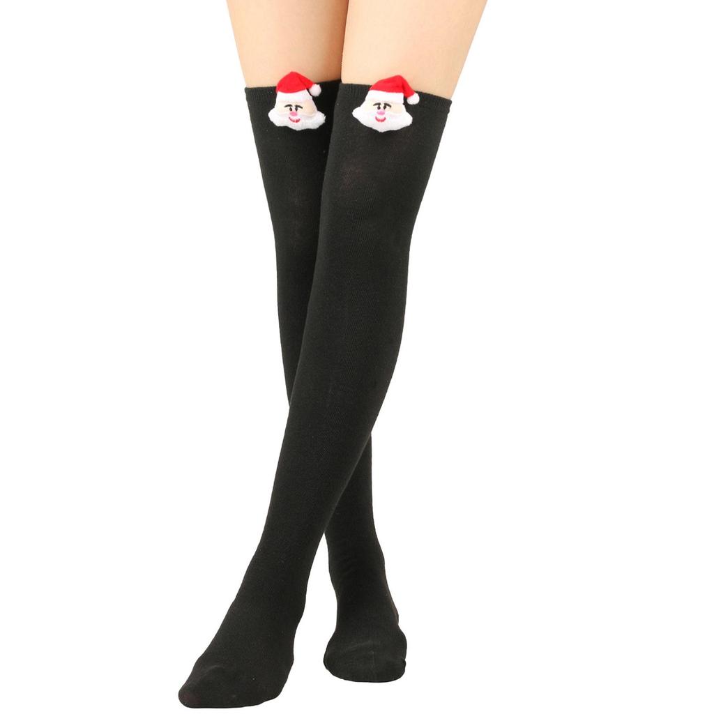 Damen Weihnachten Santa Gestreifte Overknee Lange Socken - Party Doll Design
