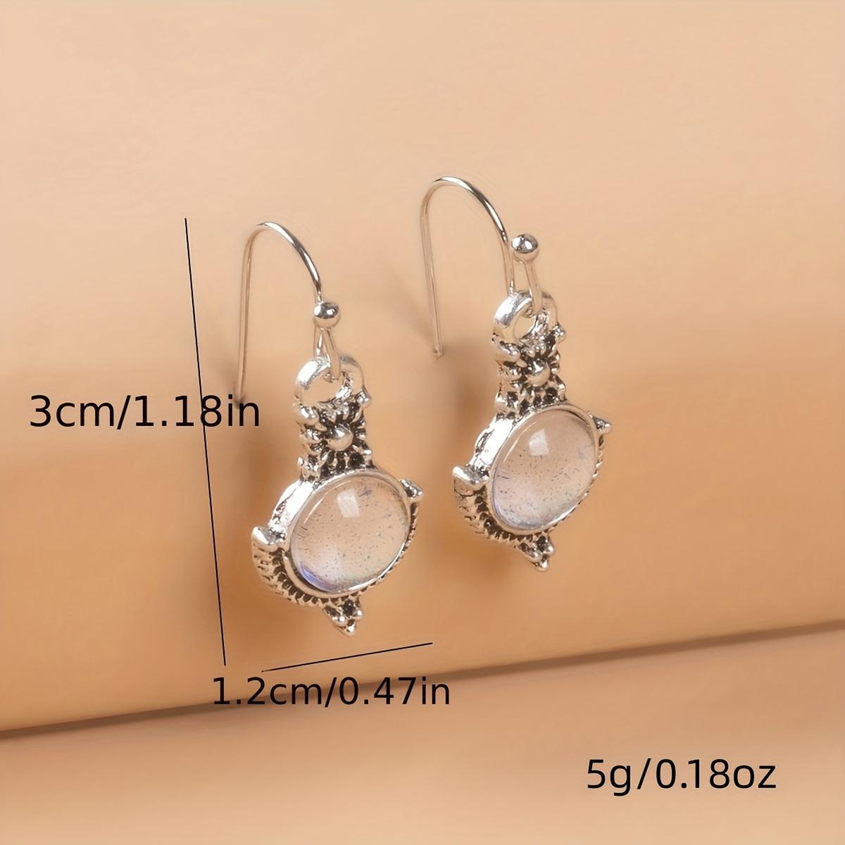 Винтажные длинные висячие серьги с лунным камнем — фото 4