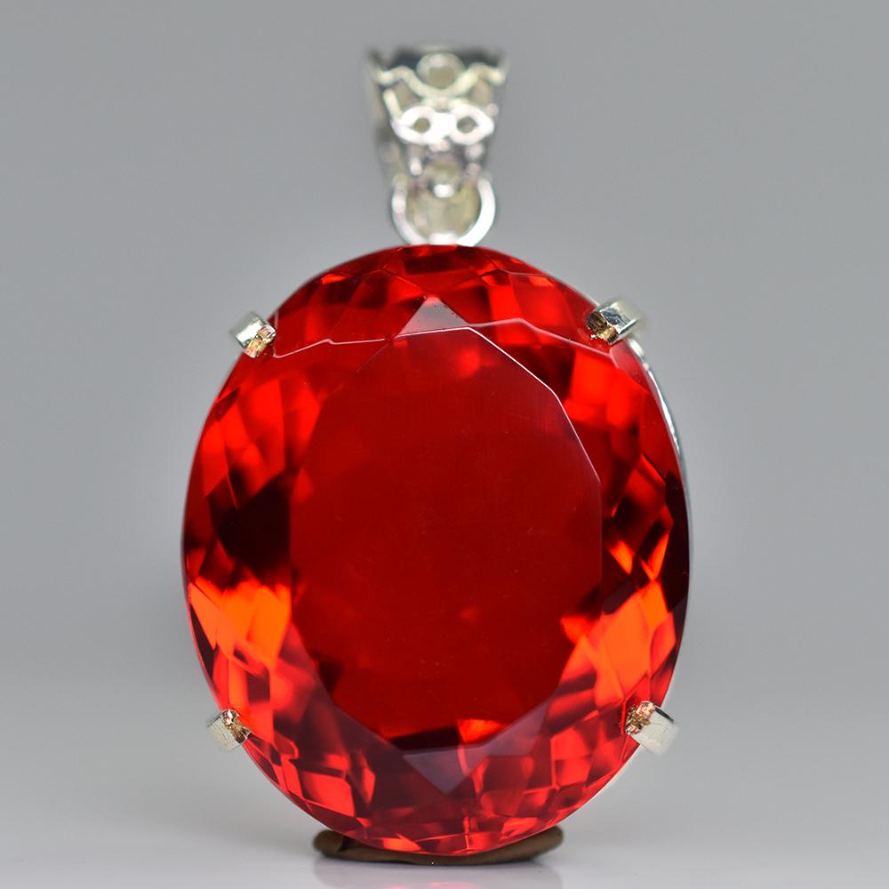 Srebro Próby 925 Zawieszka 101 Ct Naturalny Czerwony Topaz Szlif Owalny Certyfikowany Kamień MY.PD-59-NS