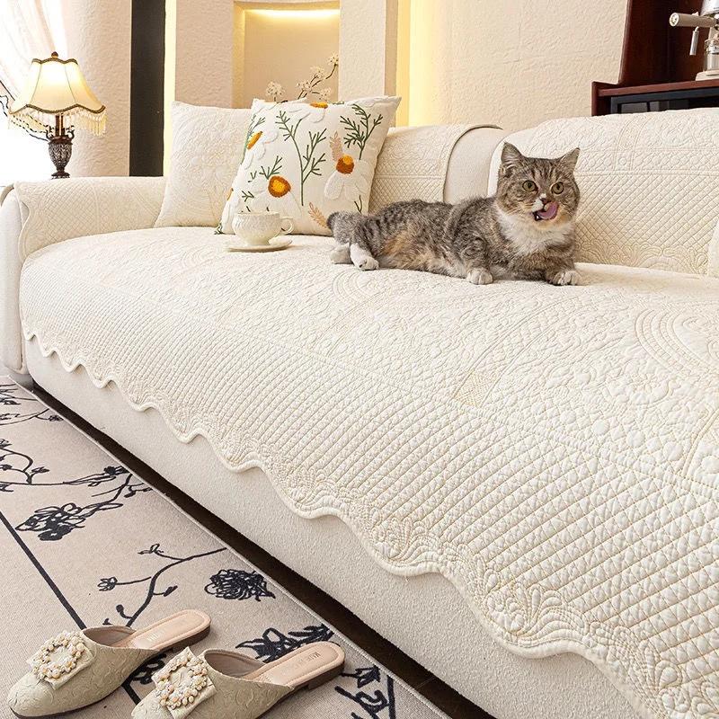 Pure Cotton Sofa Cushion for 3 -seater Non-slip Couch Covers for Living Room All Seasons Universal Sofa Protector with Backrest