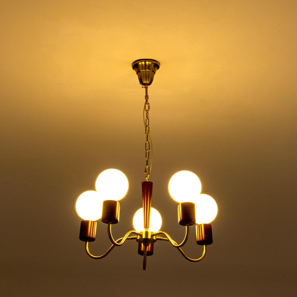 Chende Pendant Light Chandelier Retro Wood Brass LED Compatible 5 Lights Nordic Interior Ceiling Light Fixture Stylish Classic Antique Dining Room