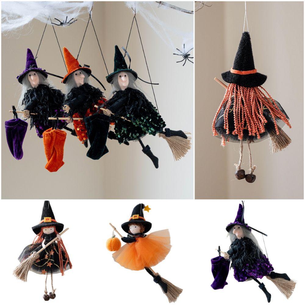 Multicolor Halloween Hanging Decoration Cartoon Pumpkin Ghost Scene Dress Up Hanging Pendants Riding a Broomstick Witch