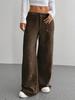 Europäische/Amerikanische Damen Casual Bodenlange Weitbeinige Hose mit Vorder-/Gesäßtaschen, Einfarbig