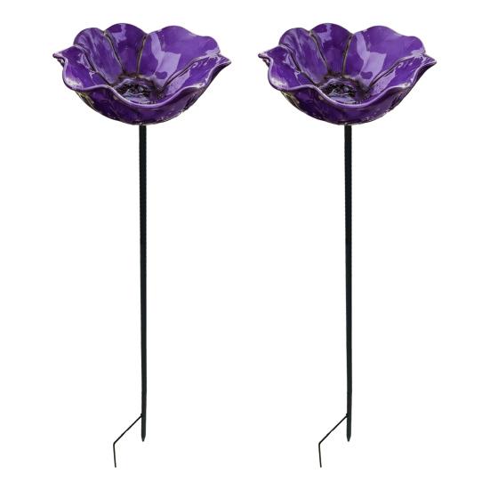 2Pcs Flower Stake Bird Garden Stake Outdoor Bath Metal Flower Bird Bath Pollinator