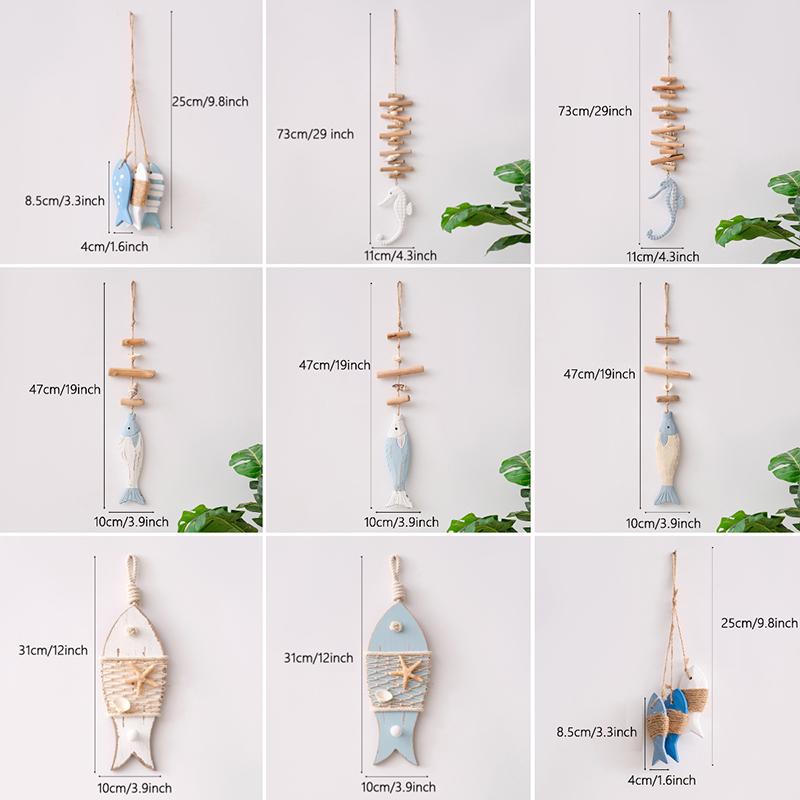 1pc Creative Mediterranean Fish Pendant Wood Carving Figurine Ocean Theme Accessories Shell Wall Hanging Home Decoration
