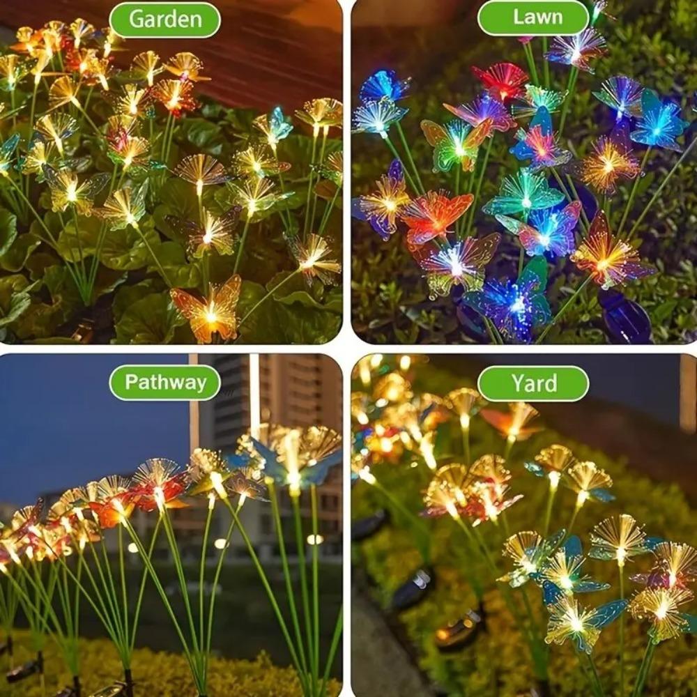 8/10 Head Solar Fiber Optic Color Changing Butterfly String Lights Stake Lights Outdoor Garden Lawn Decorative Lights