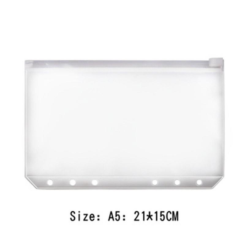 Convenient Clear PVC A5 A6 A7 Binder Pockets Clear Zipper Folders For 6-Ring Notebook Binder Files Reports Binder