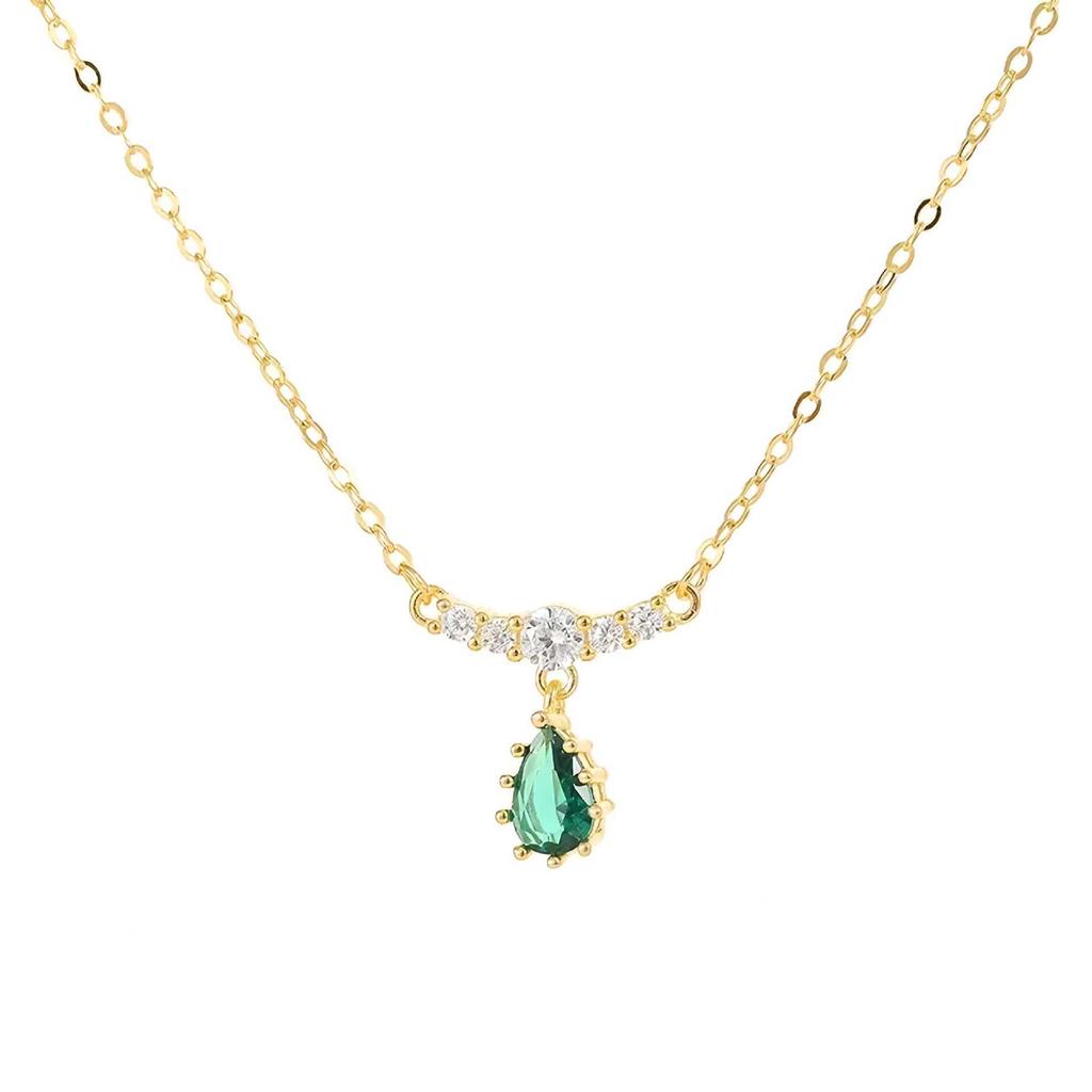 S925 Sterling Silver Retro Emerald Water Drop Tassel Pendant Necklace for Women - Elegant, Versatile High-End Clavicle Chain.